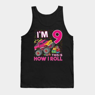 9th Birthday Monster Truck Party Gift 9 Year Old Girl Tank Top